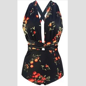 Retro One Piece Backless Bather Swimsuit High Waisted Pin Up Swimwear 3X